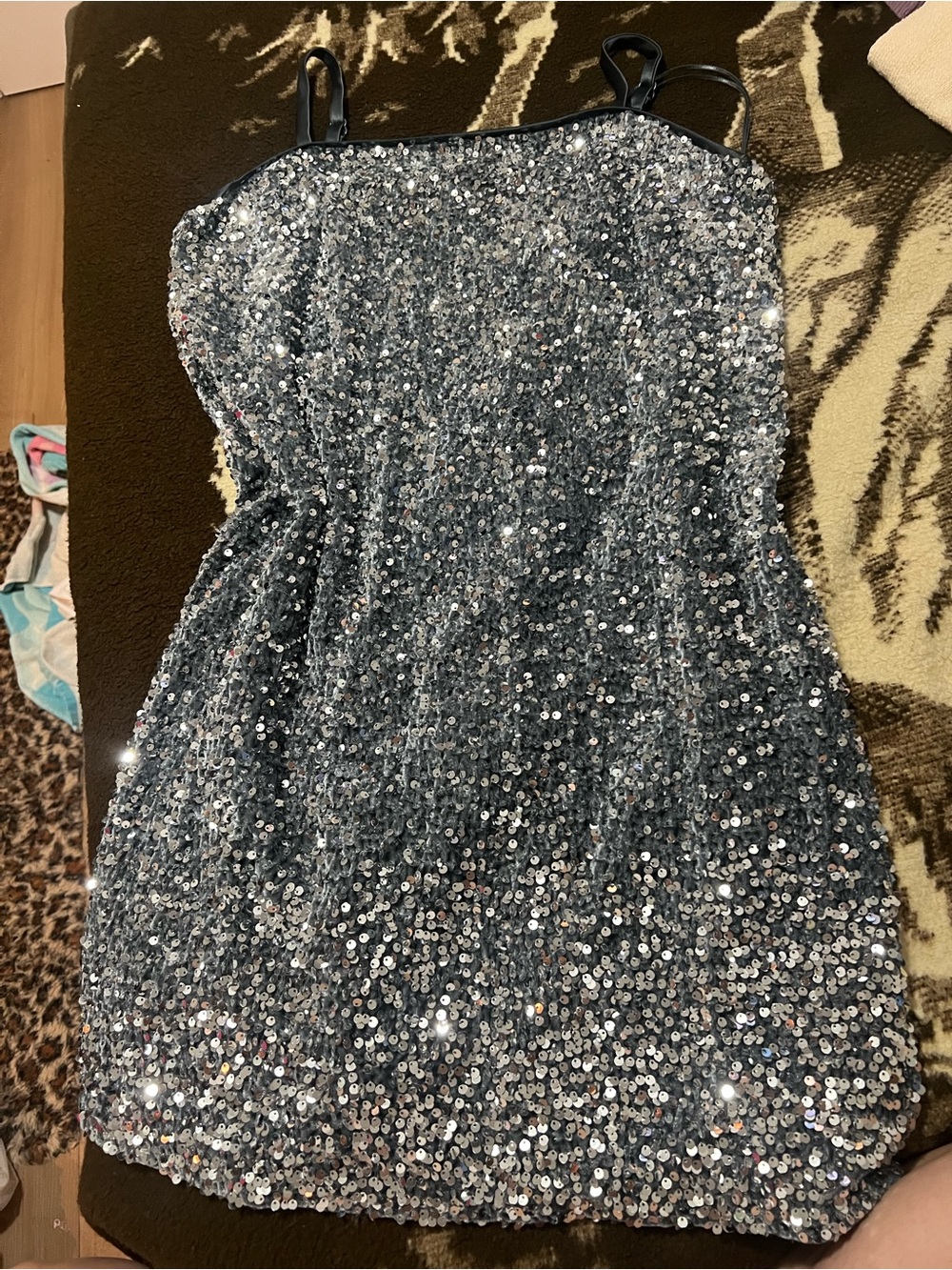 Sequin Mini Party Dress - Silver Sparkle XL